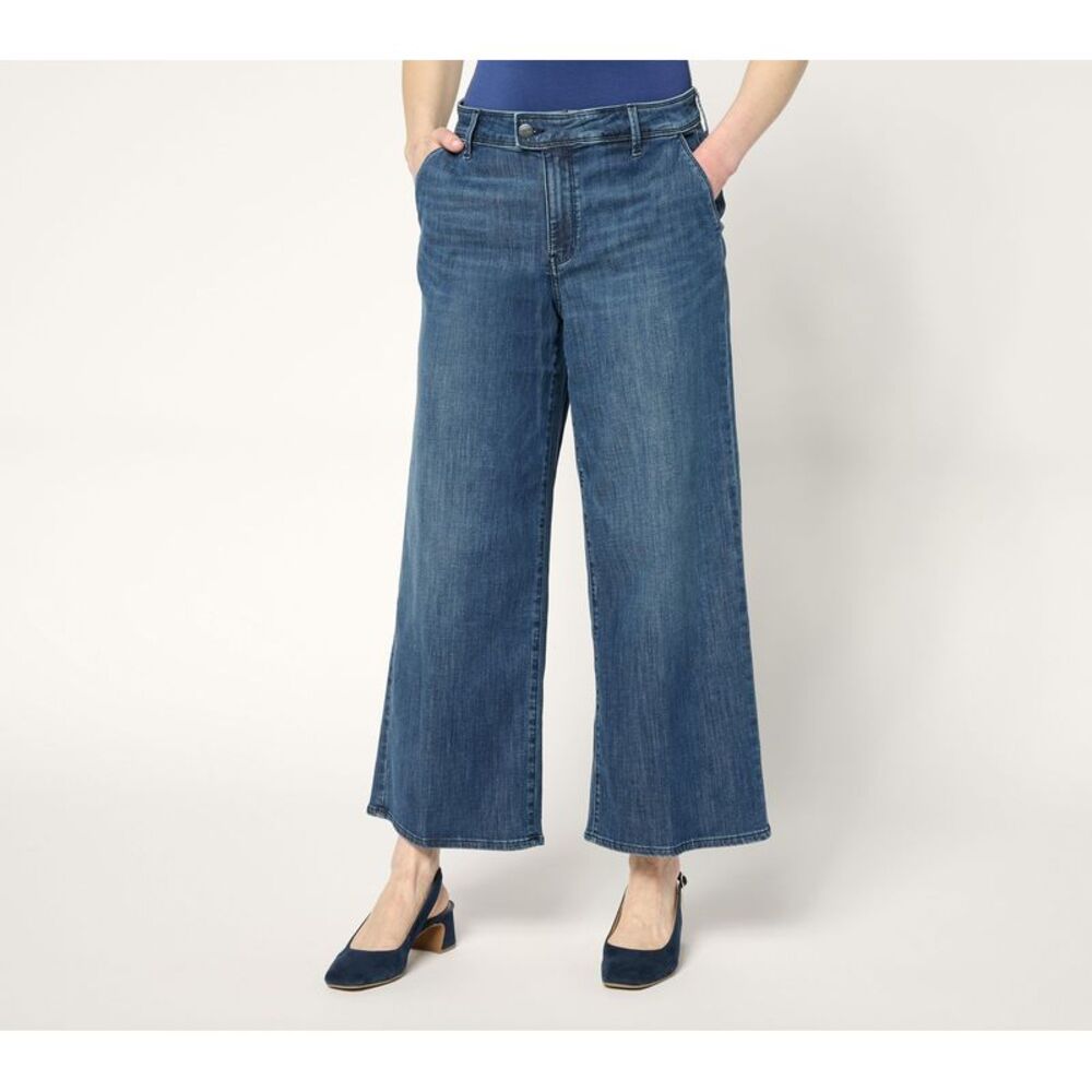NYDJ Women's Pants Sz 10 High Rise Mona Wide-Leg Ankle Trouser Blue A707995